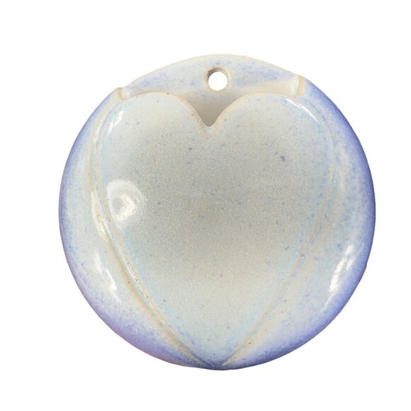 Hand Crafted Stoneware Pottery Wall Pocket Vase Blue Heart Shaped Vessel Decor - Picture 4 of 16